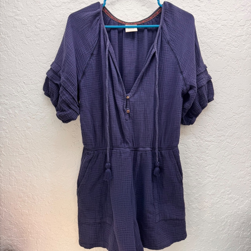 Knox Rose‎ Dusty Blue Double Gauze Romper Womens Small Boho Cotton Pockets